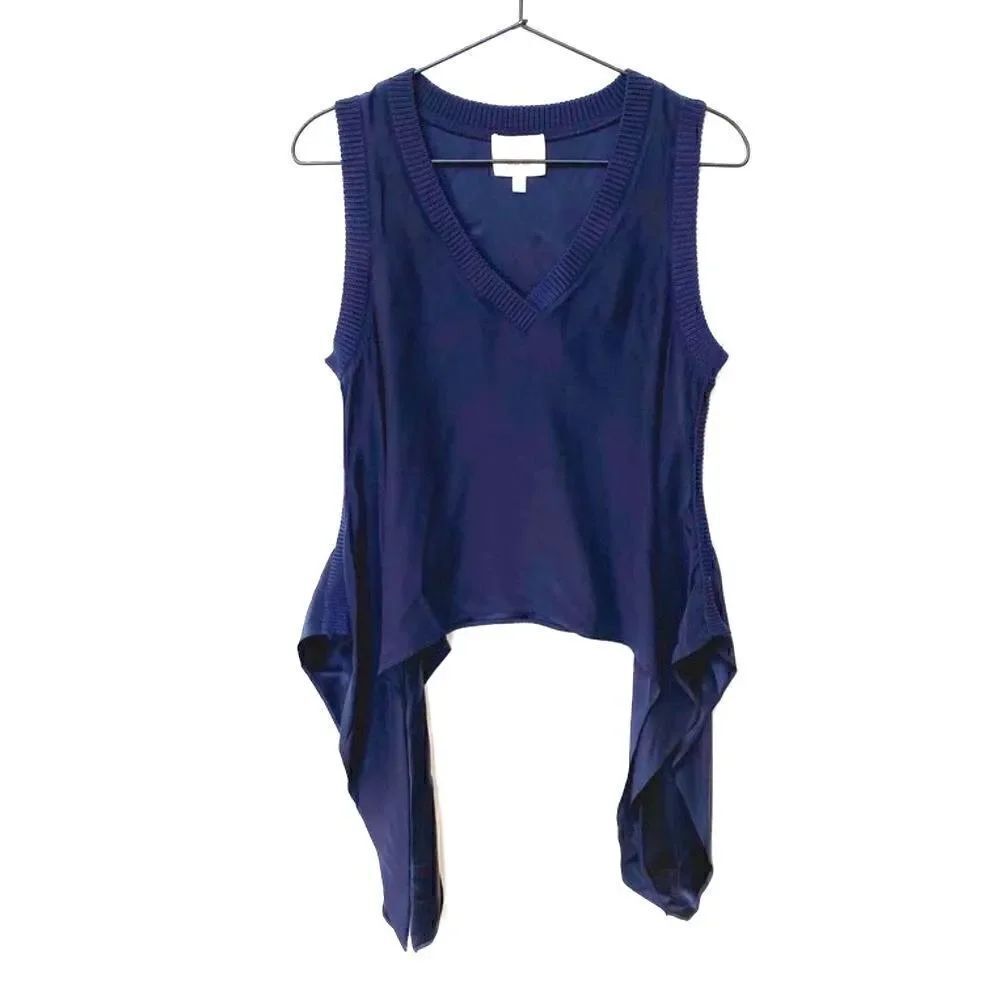Cinq à Sept 100% Silk Sleeveless V Neck Top Dark Navy Blue Tank Shirt XS
